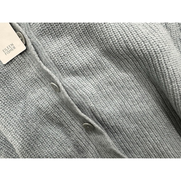 Eileen Fisher Cotton Chenille Crewneck Cardigan Frost Blue Size Medium NEW - Picture 6 of 6